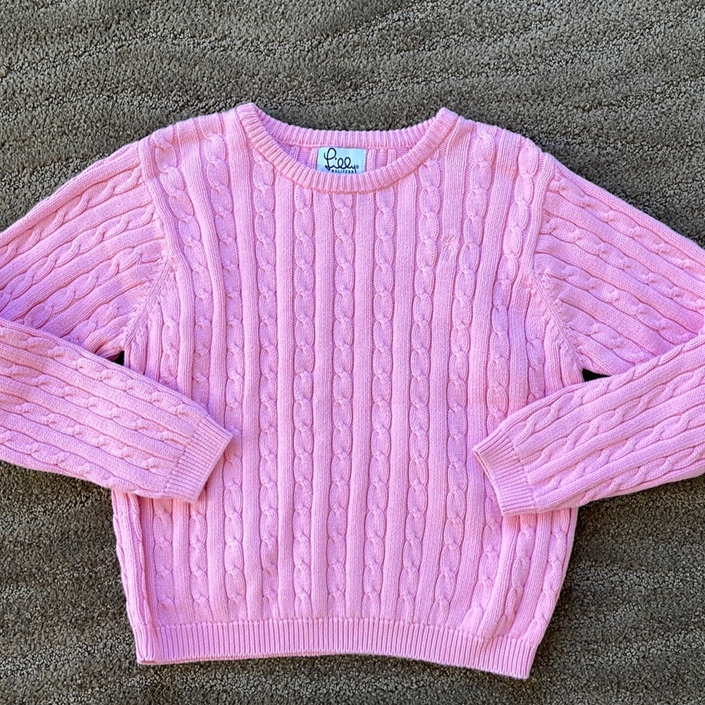 Lilly Pulitzer girls super cute braided knit pink sweater